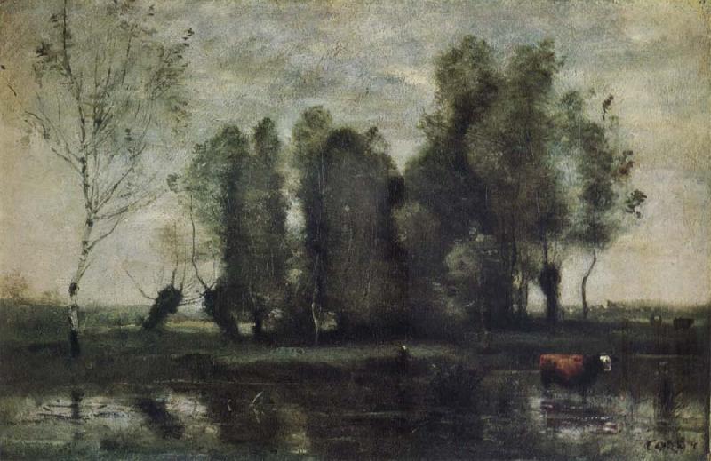 Jean Baptiste Camille  Corot Trees amidst the Marsh Sweden oil painting art